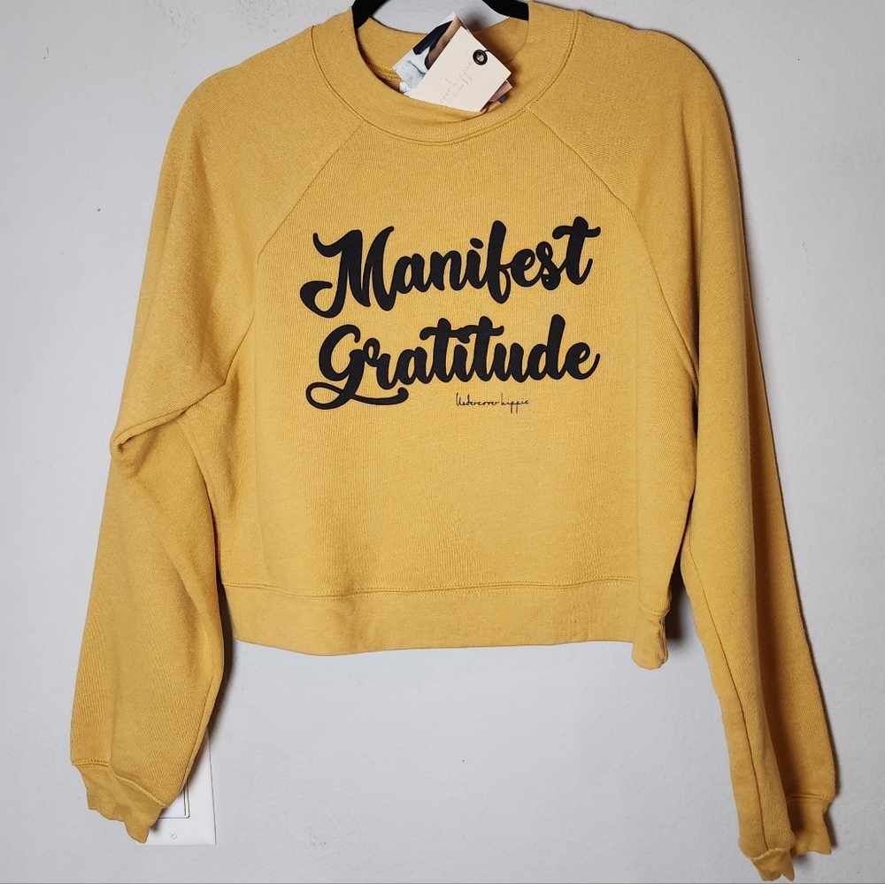 NWT Undercover Hippie Manifest Gratitude Ochre Yellow Sweatshirt Size Small